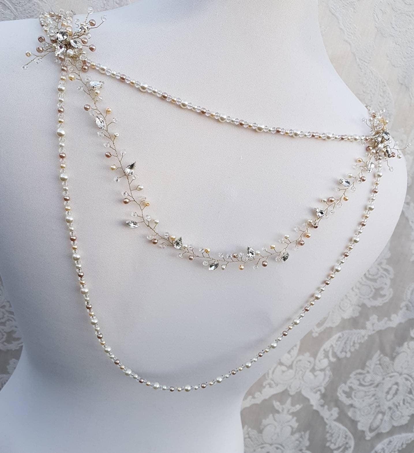 Back drape, game of thrones, backless dress drape, beaded vine drape, dress adornment, wedding dress drapes, dress embellishment