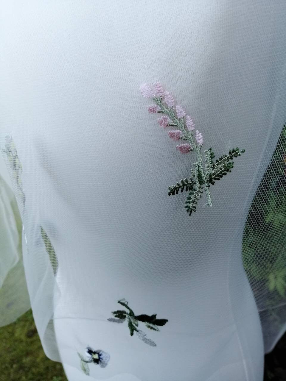 Flower veil, Floral veil ,shoulder length, pansy veil, boho veil,  wild flower veil, embroidered veil, short veil, veil,