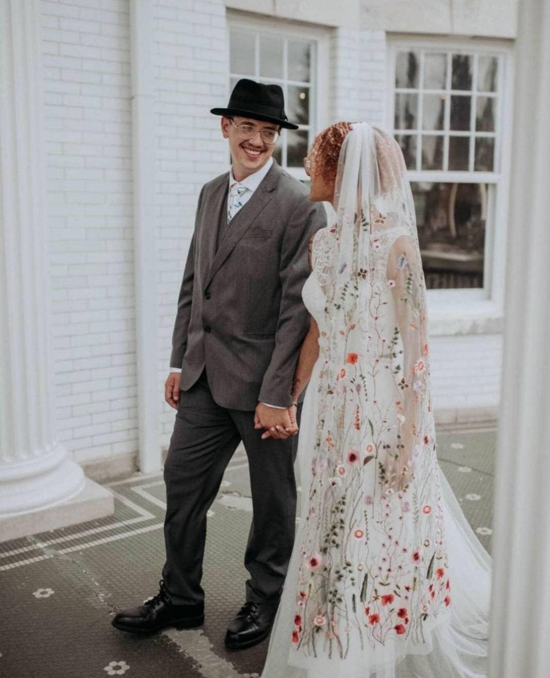 Flower veil, Floral veil ,secret garden veil, boho veil,  wild flower veil, embroidered veil, flower and fawna, romantic veil,bridal veil