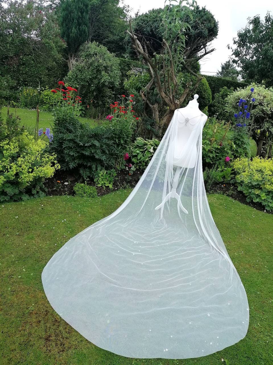 Draped cape with jewellery,  Bridal Cape, Cape, dress drape, wedding Cape,  dress attachment, wings, Cape wings