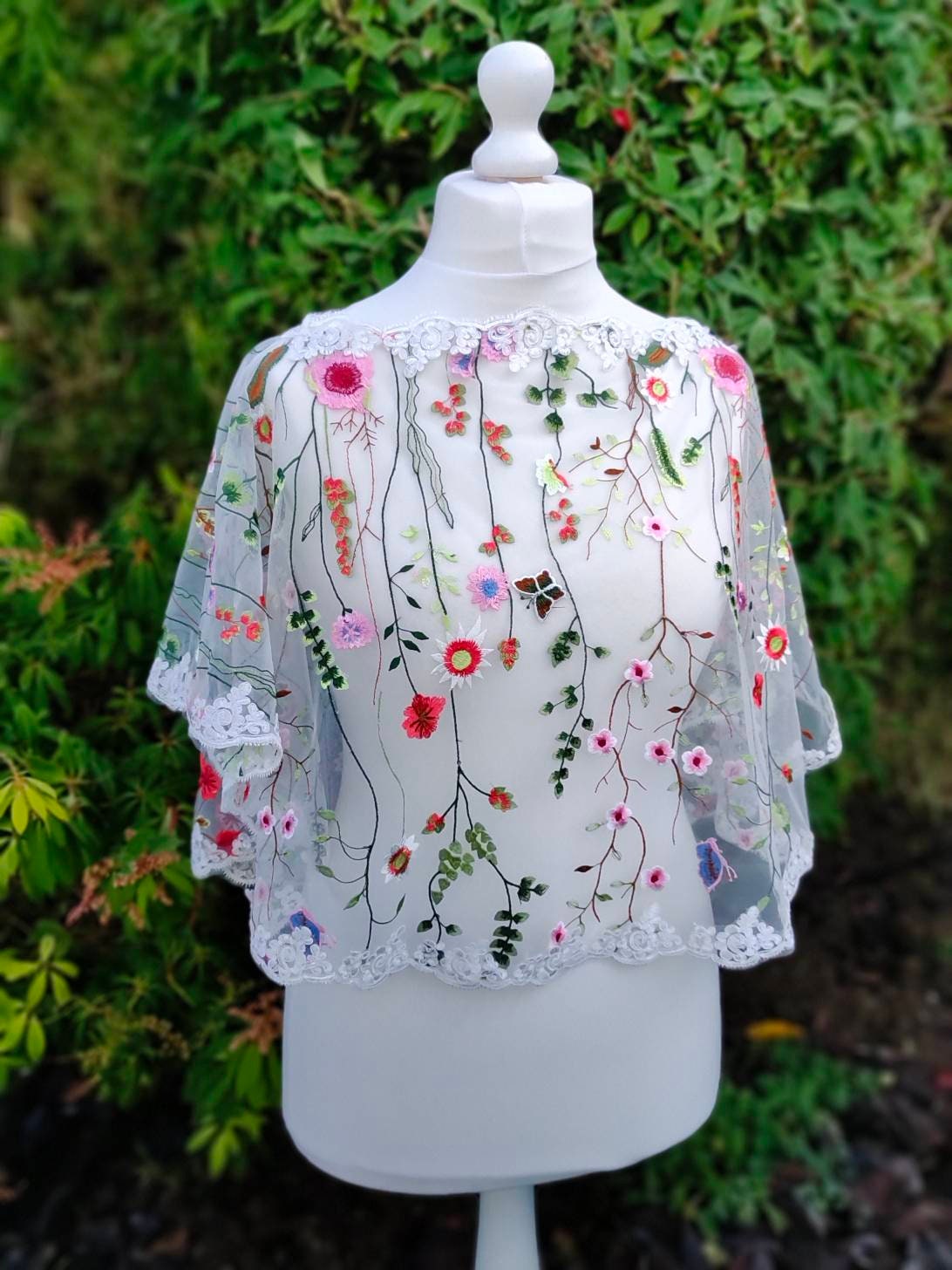 Floral capelet, capelet, wedding poncho, bridal cover up, shawl, tulle capelet, bolero, floral embroidered capelet, bridal cape, cape