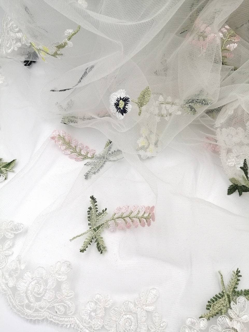 Flower veil, Floral veil ,secret garden veil, boho veil,  wild flower veil, embroidered veil, flower and fawna, romantic veil,bridal veil