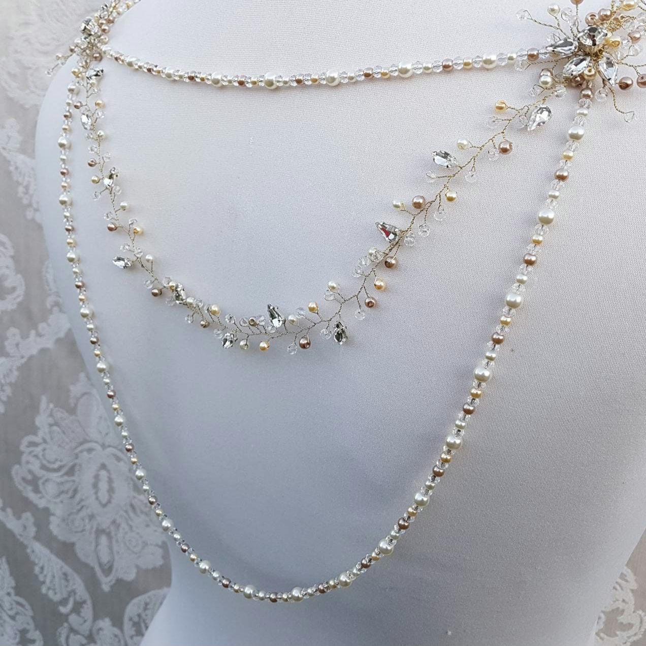 Back drape, game of thrones, backless dress drape, beaded vine drape, dress adornment, wedding dress drapes, dress embellishment