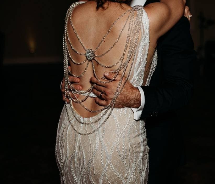 Back Necklace Drape, Ivory Pearls, Crystal Beads, Wedding Dress Adornment