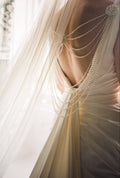 Back Necklace Drape, Ivory Pearls, Crystal Beads, Wedding Dress Adornment
