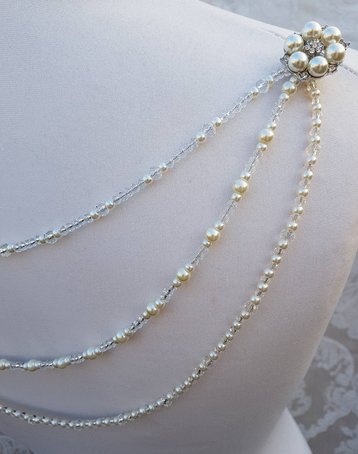 Bridal back necklace, Bridal backless dress, backdrop drape, vintage bridal, gatsby necklace, statement dress attachment , dress adornment