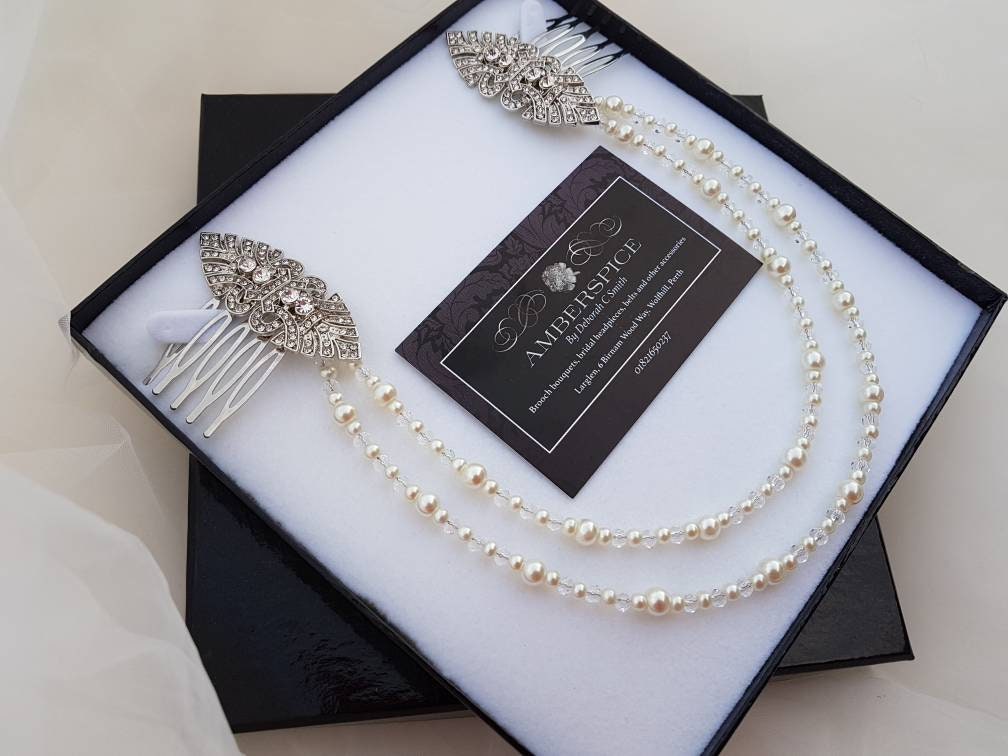 Art deco Hair chain Gatsby combs hair drape draped headpiece bridal hair chain bridal headpiece vintage wedding hair chain hair chains