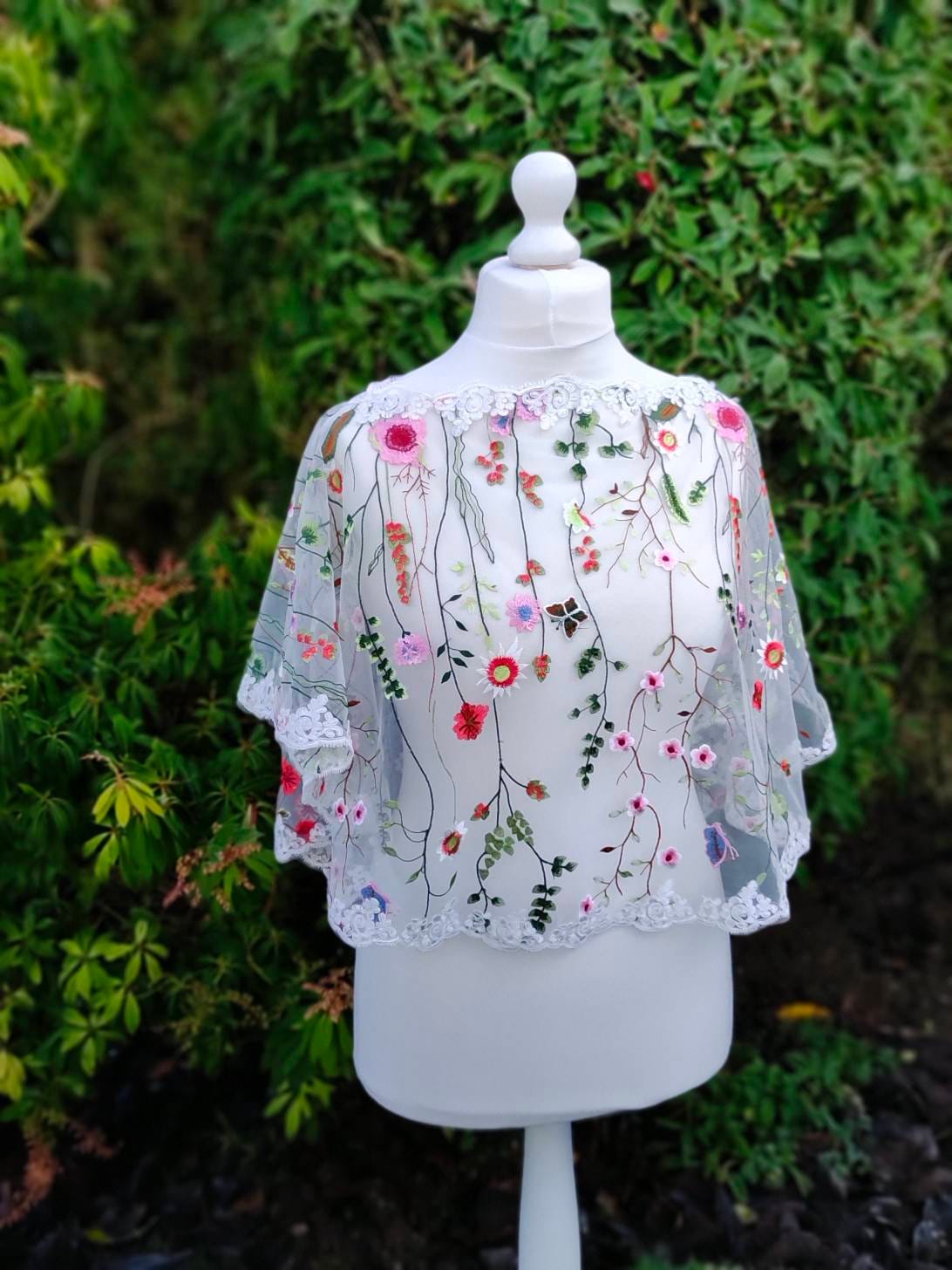 Floral capelet, capelet, wedding poncho, bridal cover up, shawl, tulle capelet, bolero, floral embroidered capelet, bridal cape, cape