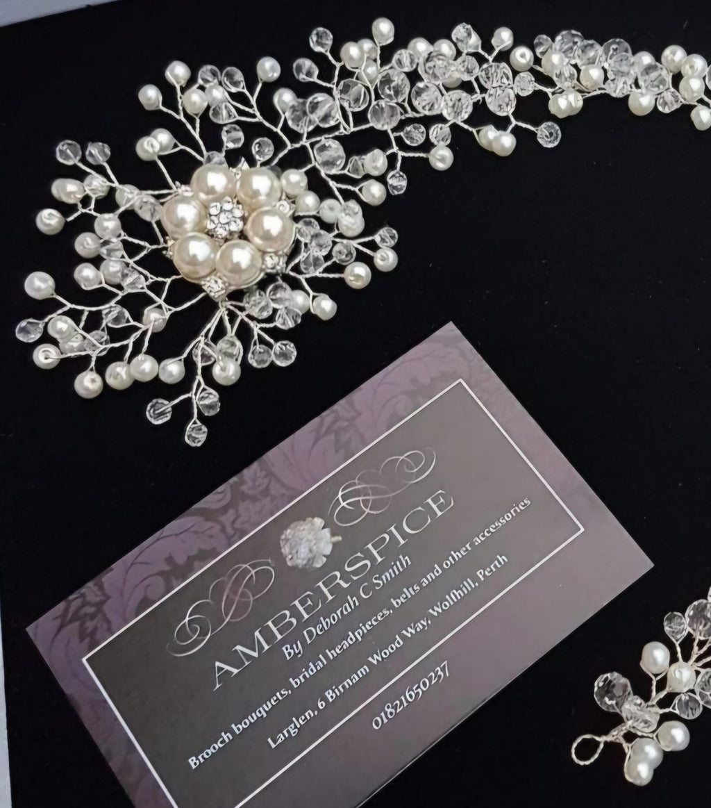 Bridal hair vine, hair vine, pearl headpiece,  boho hair accessories, pearl and crystal, crescent wedding garland,  wedding accessories