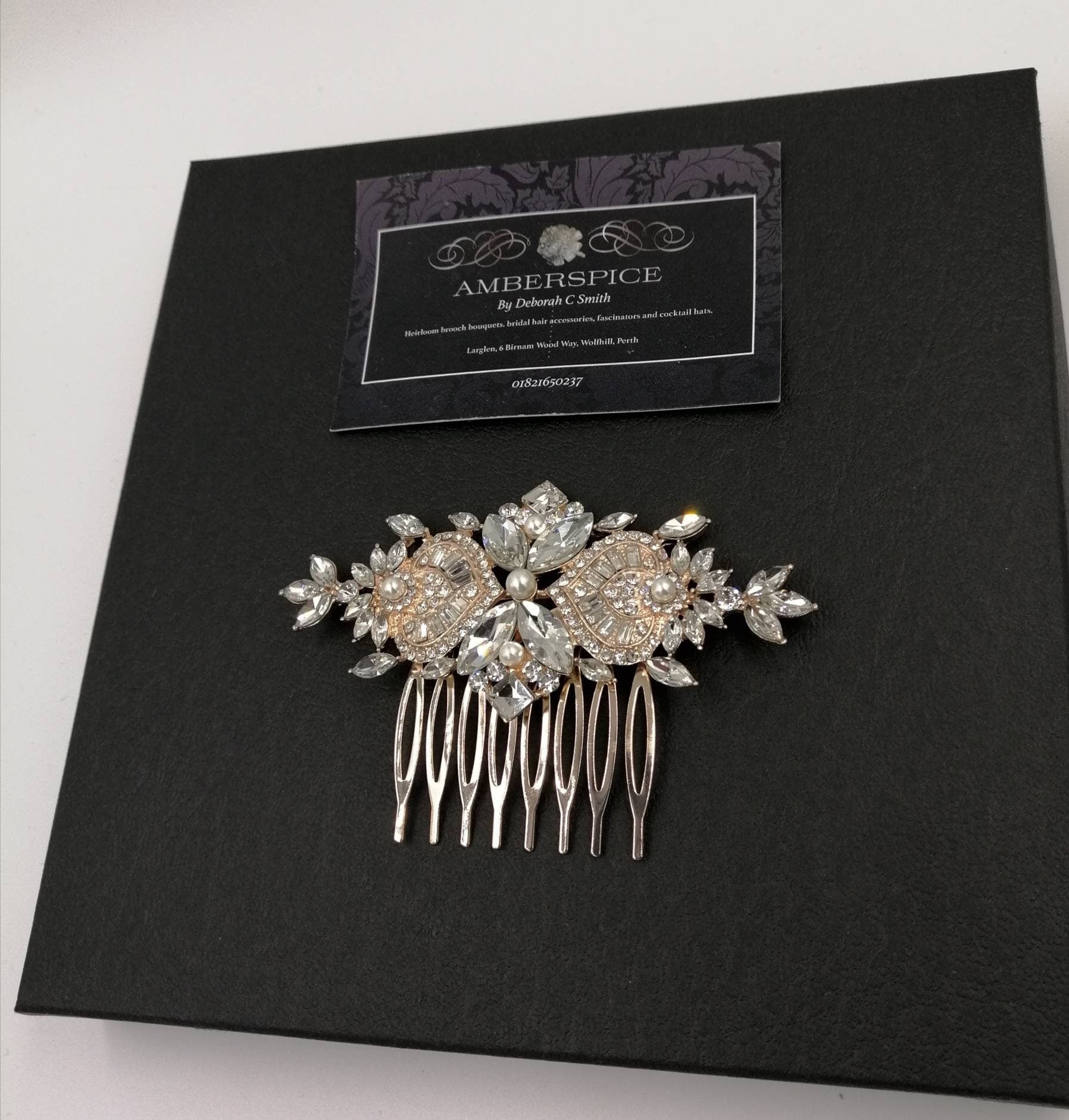 Art Deco Gold Diamante Bridal Hair Comb, 1920's Gatsby Style Slide