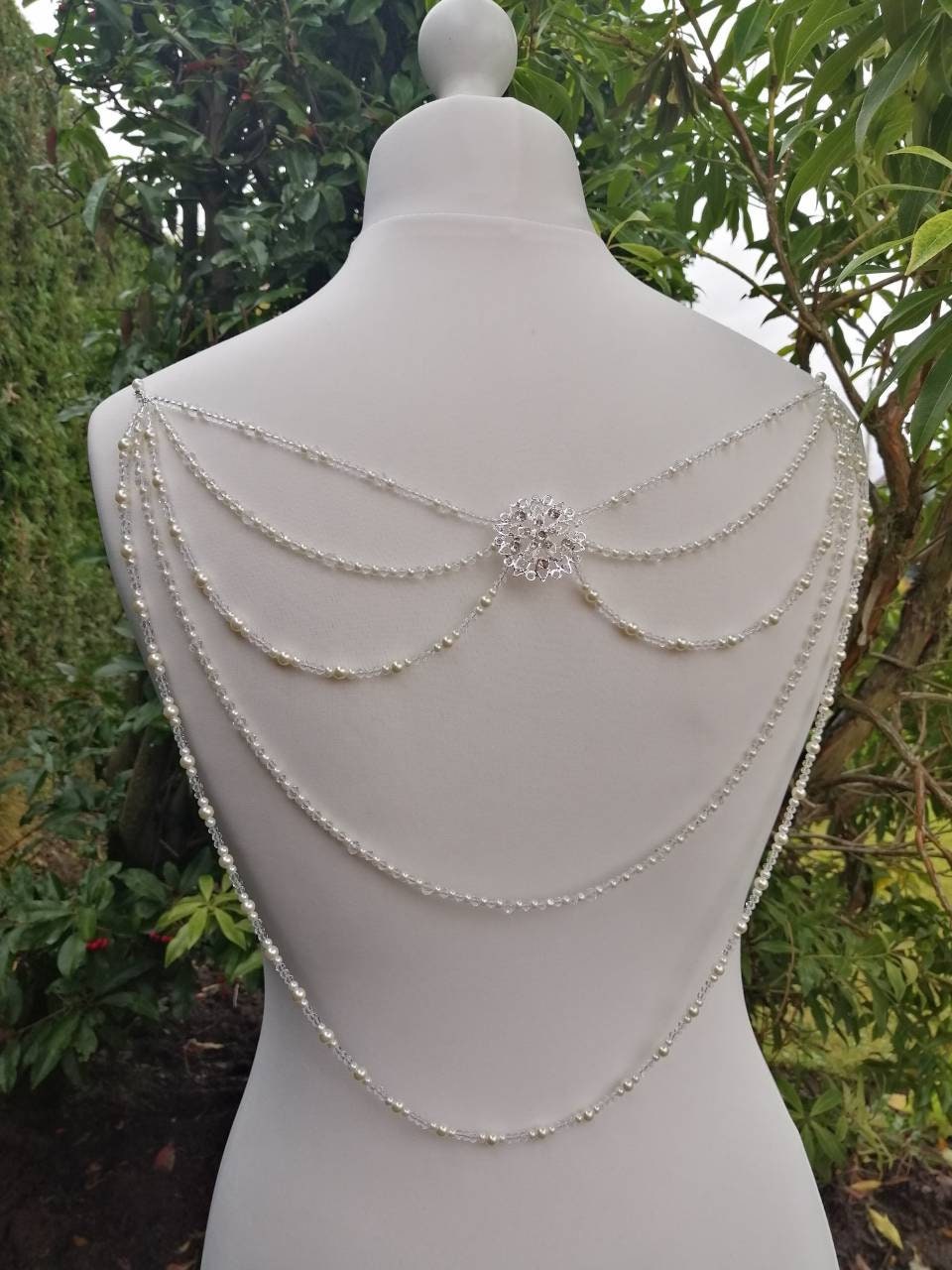 Back Necklace, Pearl Crystal Bridal Dress Drape, Backless Wedding Accessory