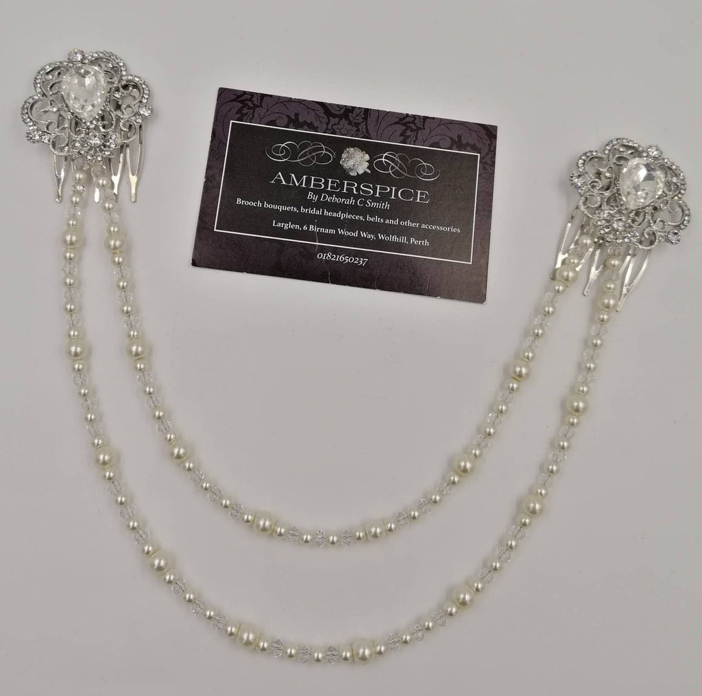 Art Deco Silver Pearl Diamanté Bridal Headpiece, Gatsby Hair Drape