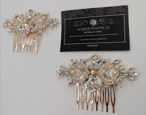 Art Deco Gold Diamante Bridal Hair Comb, 1920's Gatsby Style Slide