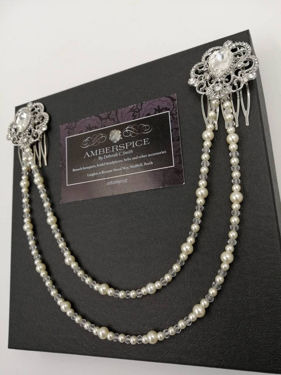 Art Deco Silver Pearl Diamanté Bridal Headpiece, Gatsby Hair Drape
