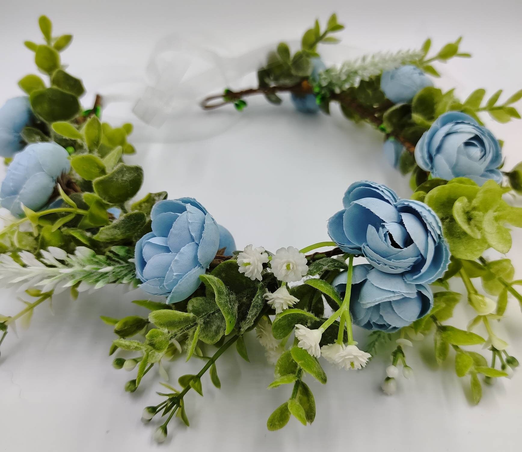 Flower crown, flower coronet, floral and eucalyptus crown, hair wreath, flower hair wreath, bohemian flower crown, something blue